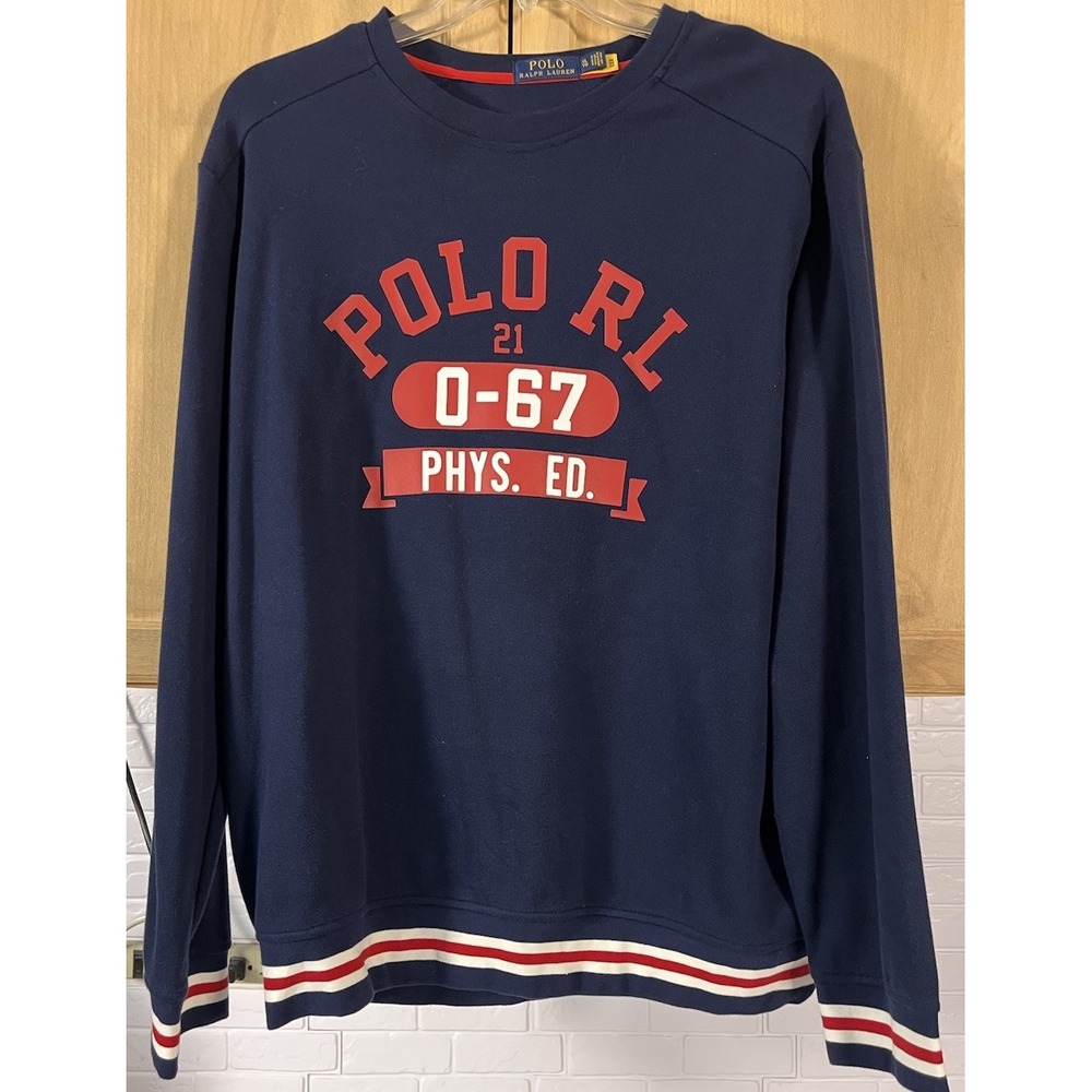 Polo Ralph Lauren Sweatshirt Mens XL Navy Blue Phys Ed Graphic Crewneck